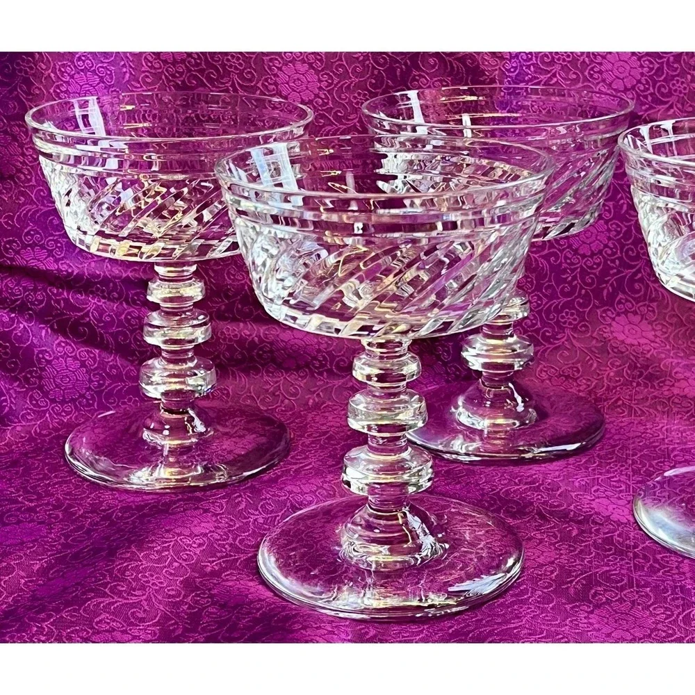 4 1930s Art Deco Libby Rock Sharpe Fine Crystal Champagne Sherbert Glasses #1002
